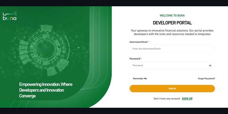 Buna Developer Portal sign-in screen