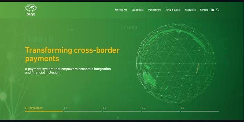 Buna cross-border payments platform homepage