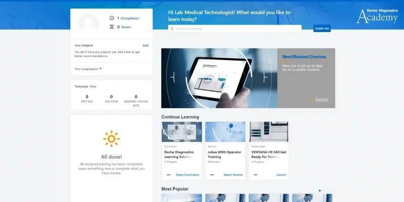 Roche Academy learning platform interface