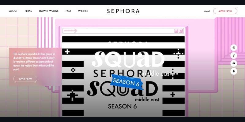Sephora Squad Middle East campaign site